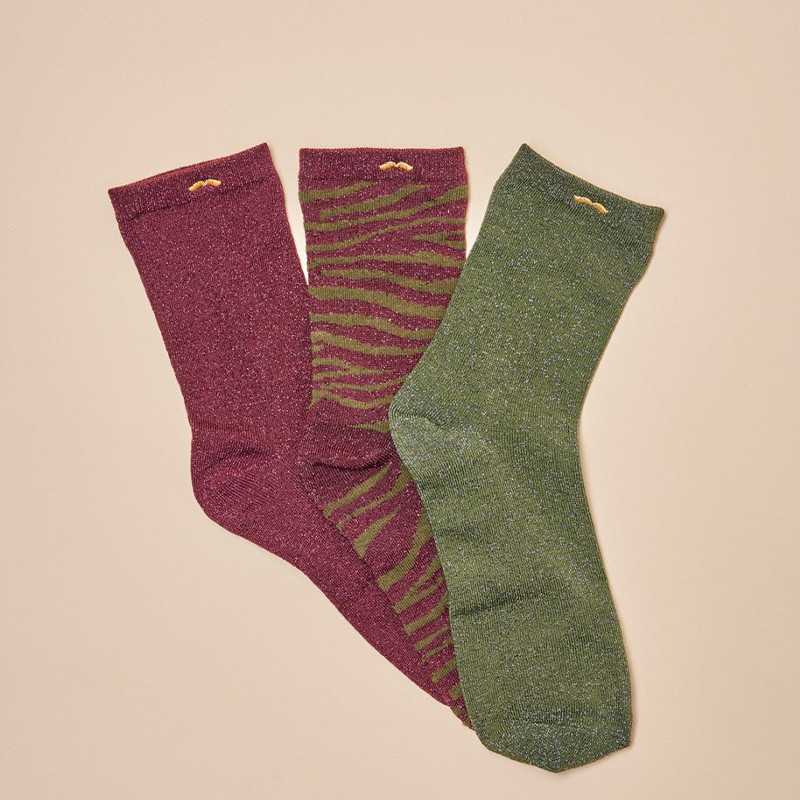 Coffret chaussettes Femme - Paillettes et zèbre marron – Atelier