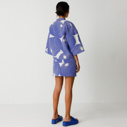 Veste Kimono Jacquard Bleu