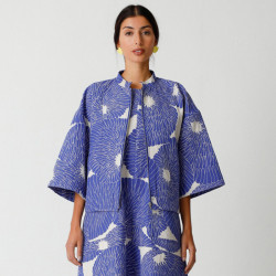 Veste Kimono Jacquard Bleu