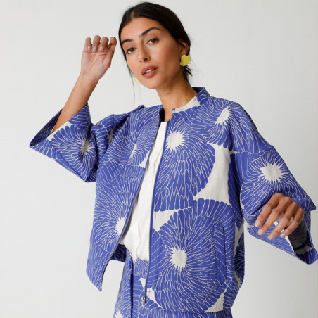 Veste Kimono Jacquard Bleu