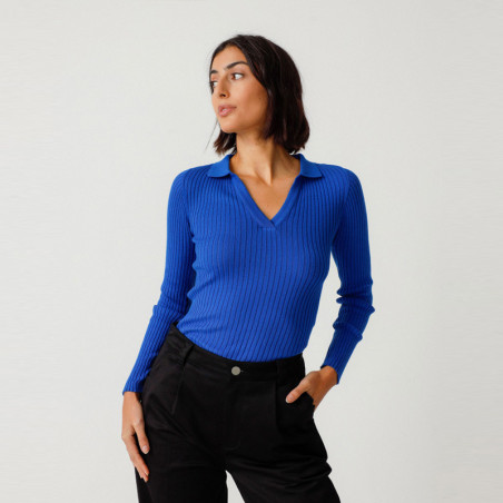 Top Polo Maille Bleu