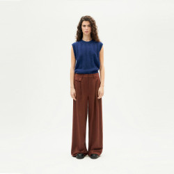 Pantalon Ample Laine Marron Café