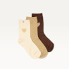 Coffret Chaussettes Coeur Marron Doré Ecru