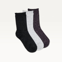 Coffret Chaussettes Côtelé Froufrou Noir Violet Argenté