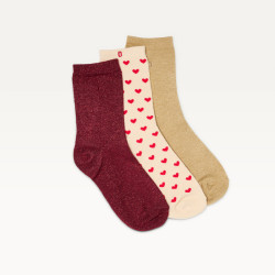 Coffret Chaussettes Petit Cœur Bordeaux Doré