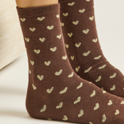 Coffret Chaussettes Petit Cœur Marron Doré