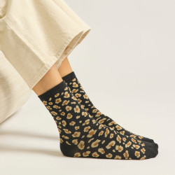 Coffret Chaussettes Paillettes Léopard Noir Doré