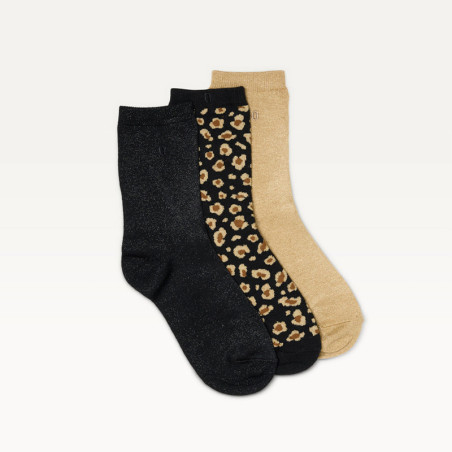 Coffret Chaussettes Paillettes Léopard Noir Doré