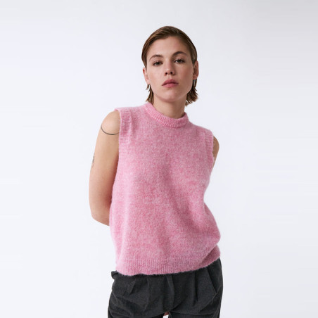 Pull sans Manche Rose Laine