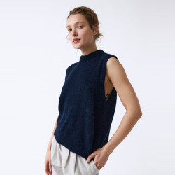 Pull sans Manche Bleu Profond Laine