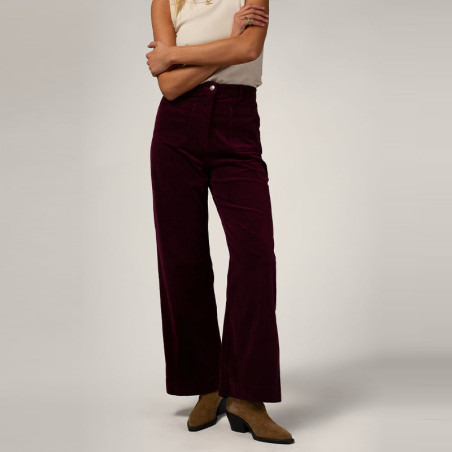 Pantalon Droit Velours Prune